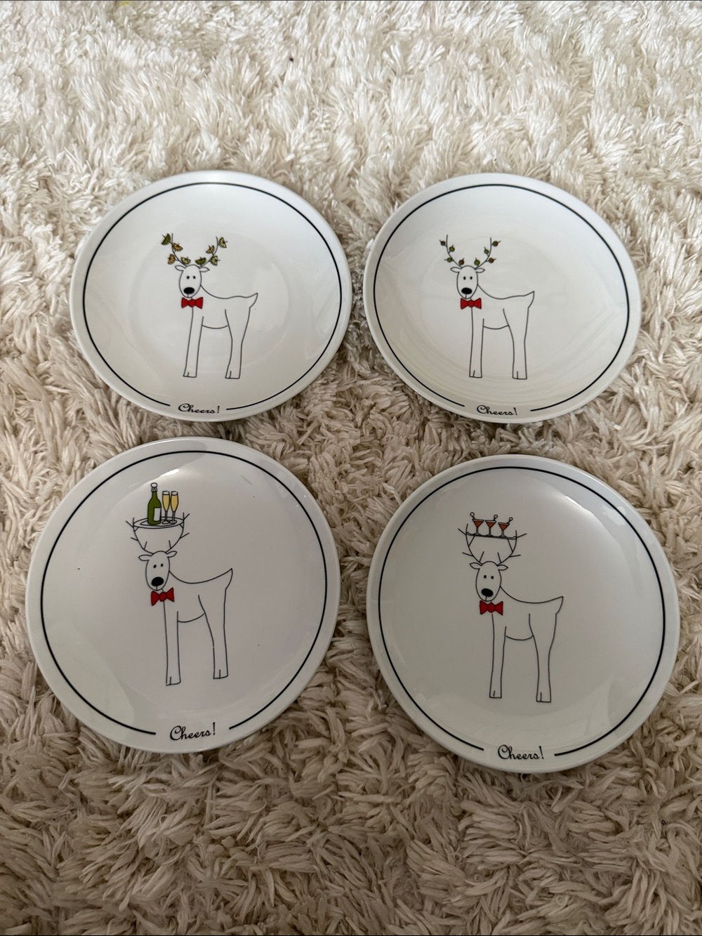 BIA Whimsical Reindeer Cheers Appetizer Plates Set of 4